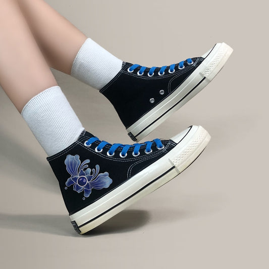 Blue Flower Converse-like Sneakers